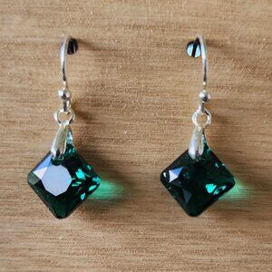 NWOT - Hand Crafted Princess Pendant Emerald Austrian Crystal Dangle Earrings